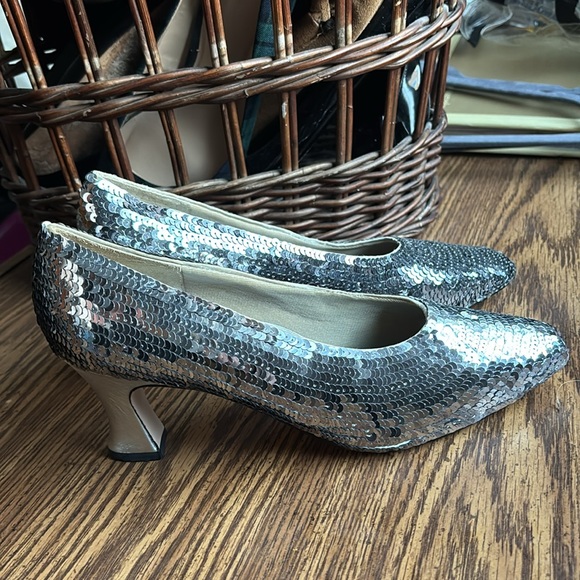 Vintage Silver Sequin Heels 8 - Picture 2 of 7